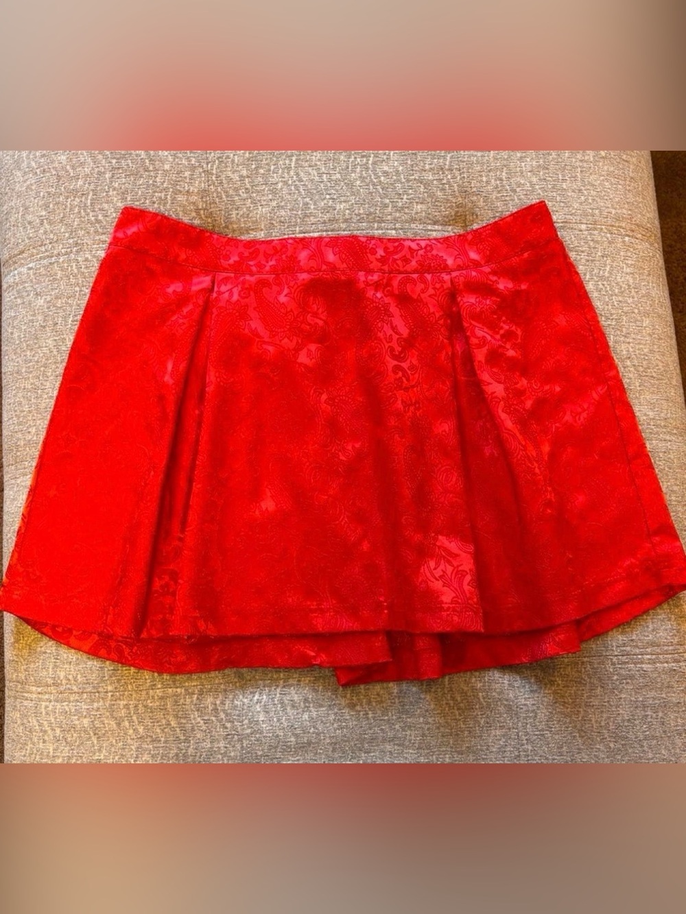 Sugar Thrillz Red Brocade Pleated Mini Skirt